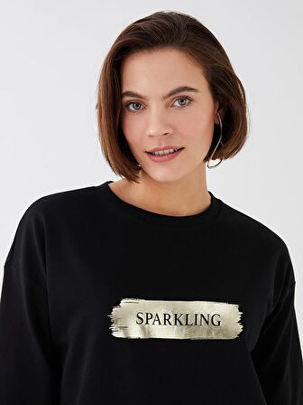 Bisiklet Yaka Baskılı Uzun Kollu Kadın Sweatshirt Tunik