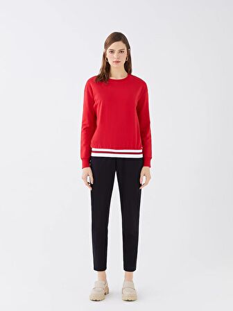 Bisiklet Yaka Düz Uzun Kollu Kadın Sweatshirt