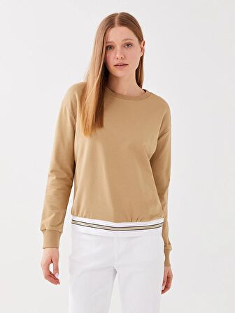 Bisiklet Yaka Düz Uzun Kollu Kadın Sweatshirt