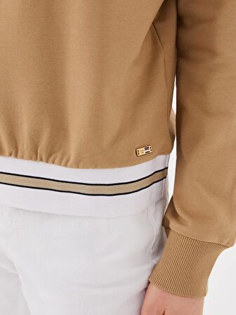 Bisiklet Yaka Düz Uzun Kollu Kadın Sweatshirt