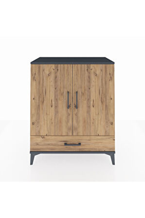 Hyperion Şifonyer 3 Raflı Tek Çekmeceli 2 Kapaklı 88x44x106 Antrasit-Çam