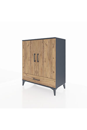 Hyperion Şifonyer 3 Raflı Tek Çekmeceli 2 Kapaklı 88x44x106 Antrasit-Çam