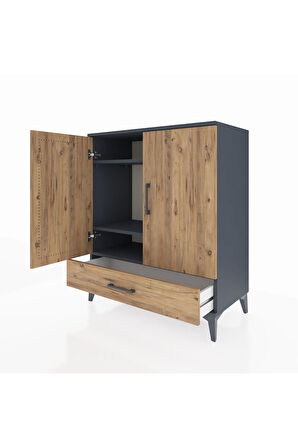 Hyperion Şifonyer 3 Raflı Tek Çekmeceli 2 Kapaklı 88x44x106 Antrasit-Çam