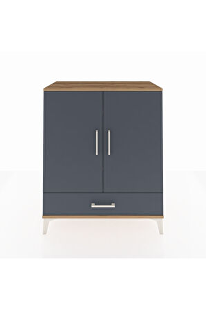 Hyperion Şifonyer 3 Raflı Tek Çekmeceli 2 Kapaklı 88x44x106 Çam-Antrasit