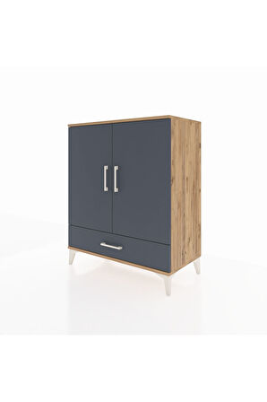 Hyperion Şifonyer 3 Raflı Tek Çekmeceli 2 Kapaklı 88x44x106 Çam-Antrasit