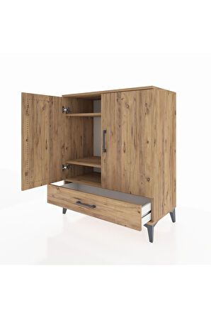 Hyperion Şifonyer 3 Raflı Tek Çekmeceli 2 Kapaklı 88x44x106 Çam-Çam