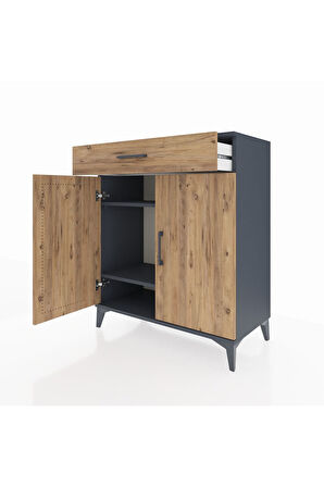 Hyperion Şifonyer 2 Raflı Tek Çekmeceli 2 Kapaklı 88x44x106 Antrasit-Çam