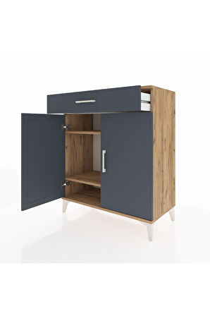 Hyperion Şifonyer 2 Raflı Tek Çekmeceli 2 Kapaklı 88x44x106 Çam-Antrasit