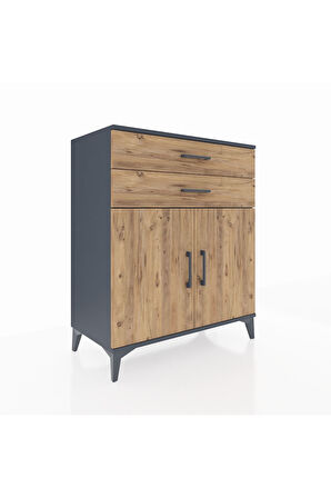 Hyperion Şifonyer Tek Raflı 2 Çekmeceli 2 Kapaklı 88x44x106 Antrasit-Çam