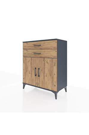 Hyperion Şifonyer Tek Raflı 2 Çekmeceli 2 Kapaklı 88x44x106 Antrasit-Çam