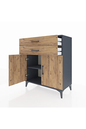 Hyperion Şifonyer Tek Raflı 2 Çekmeceli 2 Kapaklı 88x44x106 Antrasit-Çam