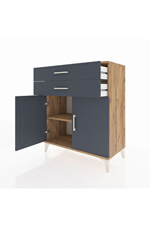 Hyperion Şifonyer Tek Raflı 2 Çekmeceli 2 Kapaklı 88x44x106 Çam-Antrasit