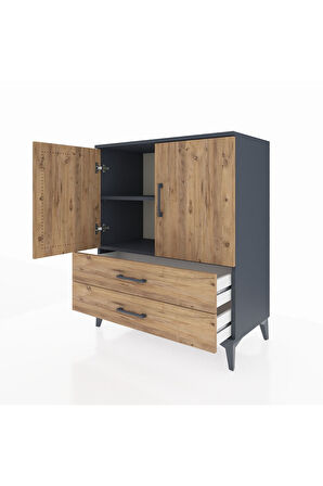 Hyperion Şifonyer 2 Raflı 2 Çekmeceli 2 Kapaklı 88x44x106 Antrasit-Çam