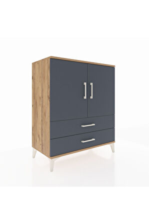 Hyperion Şifonyer 2 Raflı 2 Çekmeceli 2 Kapaklı 88x44x106 Çam-Antrasit