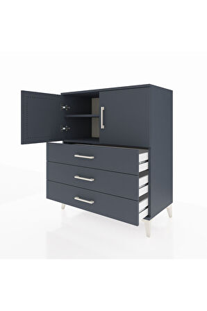 Hyperion Şifonyer 2 Raflı 3 Çekmeceli 2 Kapaklı 88x44x106 Antrasit-Antrasit