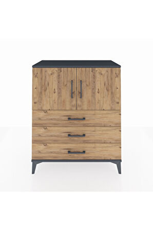 Hyperion Şifonyer 2 Raflı 3 Çekmeceli 2 Kapaklı 88x44x106 Antrasit-Çam