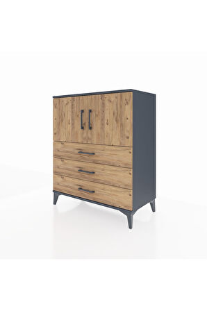 Hyperion Şifonyer 2 Raflı 3 Çekmeceli 2 Kapaklı 88x44x106 Antrasit-Çam