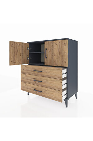 Hyperion Şifonyer 2 Raflı 3 Çekmeceli 2 Kapaklı 88x44x106 Antrasit-Çam