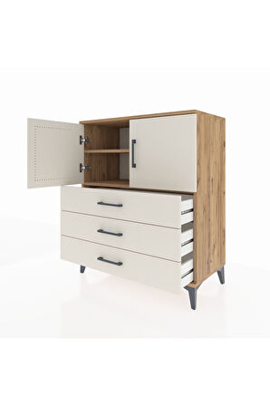 Hyperion Şifonyer 2 Raflı 3 Çekmeceli 2 Kapaklı 88x44x106 Çam-Aytaşı