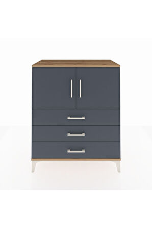 Hyperion Şifonyer 2 Raflı 3 Çekmeceli 2 Kapaklı 88x44x106 Çam-Antrasit