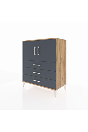 Hyperion Şifonyer 2 Raflı 3 Çekmeceli 2 Kapaklı 88x44x106 Çam-Antrasit