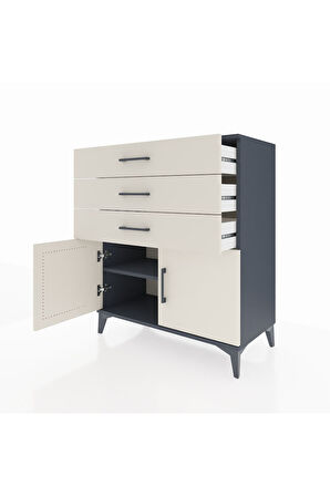 Hyperion Şifonyer Tek Raflı 3 Çekmeceli 2 Kapaklı 88x44x106 Antrasit-Aytaşı