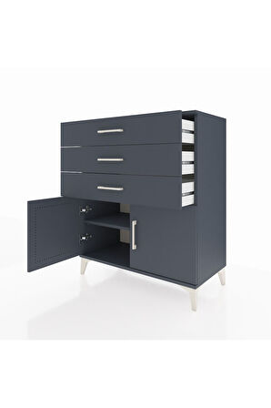 Hyperion Şifonyer Tek Raflı 3 Çekmeceli 2 Kapaklı 88x44x106 Antrasit-Antrasit