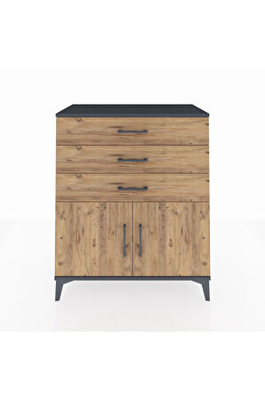 Hyperion Şifonyer Tek Raflı 3 Çekmeceli 2 Kapaklı 88x44x106 Antrasit-Çam