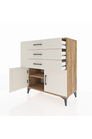 Hyperion Şifonyer Tek Raflı 3 Çekmeceli 2 Kapaklı 88x44x106 Çam-Aytaşı