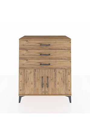 Hyperion Şifonyer Tek Raflı 3 Çekmeceli 2 Kapaklı 88x44x106 Çam-Çam