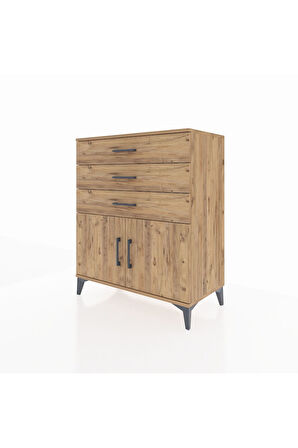 Hyperion Şifonyer Tek Raflı 3 Çekmeceli 2 Kapaklı 88x44x106 Çam-Çam