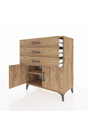 Hyperion Şifonyer Tek Raflı 3 Çekmeceli 2 Kapaklı 88x44x106 Çam-Çam