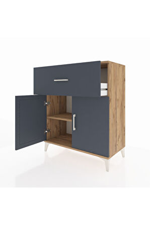 Hyperion Şifonyer Tek Raflı Tek Çekmeceli 2 Kapaklı 88x44x106 Çam-Antrasit