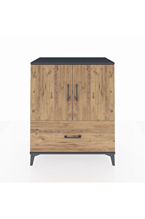 Hyperion Şifonyer 2 Raflı Tek Çekmeceli 2 Kapaklı 88x44x106 Antrasit-Çam