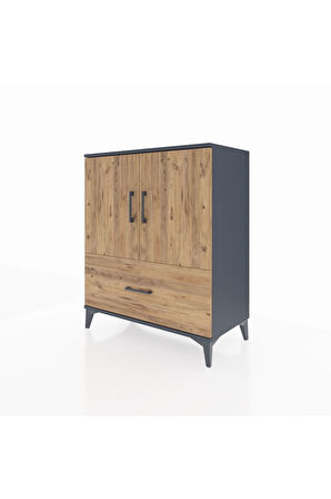 Hyperion Şifonyer 2 Raflı Tek Çekmeceli 2 Kapaklı 88x44x106 Antrasit-Çam