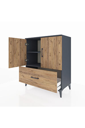 Hyperion Şifonyer 2 Raflı Tek Çekmeceli 2 Kapaklı 88x44x106 Antrasit-Çam