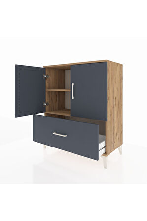 Hyperion Şifonyer 2 Raflı Tek Çekmeceli 2 Kapaklı 88x44x106 Çam-Antrasit