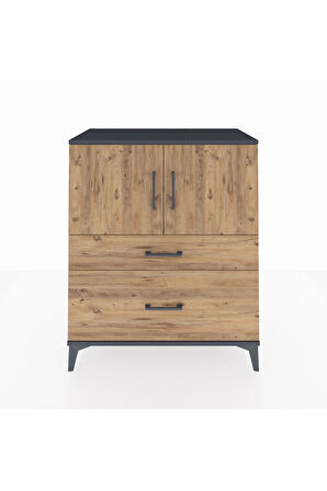 Hyperion Şifonyer 2 Raflı 2 Çekmeceli 2 Kapaklı 88x44x106 Antrasit-Çam