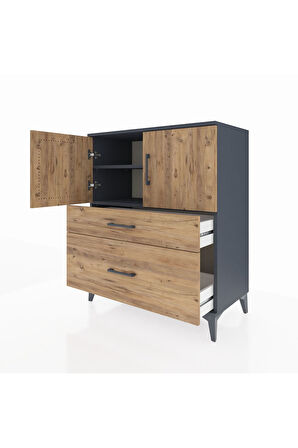 Hyperion Şifonyer 2 Raflı 2 Çekmeceli 2 Kapaklı 88x44x106 Antrasit-Çam