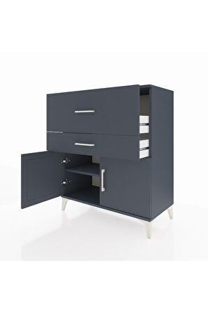 Hyperion Şifonyer Tek Raflı 2 Çekmeceli 2 Kapaklı 88x44x106 Antrasit-Antrasit