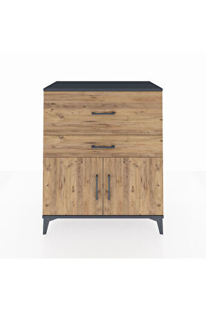 Hyperion Şifonyer Tek Raflı 2 Çekmeceli 2 Kapaklı 88x44x106 Antrasit-Çam