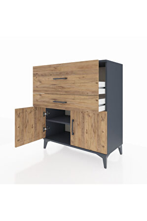 Hyperion Şifonyer Tek Raflı 2 Çekmeceli 2 Kapaklı 88x44x106 Antrasit-Çam