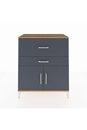 Hyperion Şifonyer Tek Raflı 2 Çekmeceli 2 Kapaklı 88x44x106 Çam-Antrasit