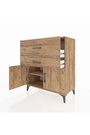 Hyperion Şifonyer Tek Raflı 2 Çekmeceli 2 Kapaklı 88x44x106 Çam-Çam