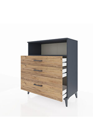 Hyperion Şifonyer Tek Raflı 3 Çekmeceli 88x44x106 Antrasit-Çam