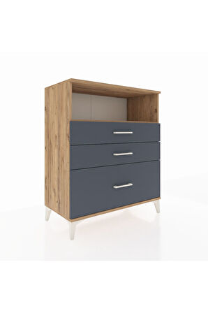 Hyperion Şifonyer Tek Raflı 3 Çekmeceli 88x44x106 Çam-Antrasit