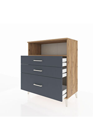 Hyperion Şifonyer Tek Raflı 3 Çekmeceli 88x44x106 Çam-Antrasit