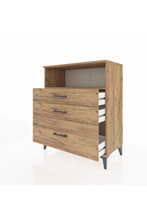 Hyperion Şifonyer Tek Raflı 3 Çekmeceli 88x44x106 Çam-Çam