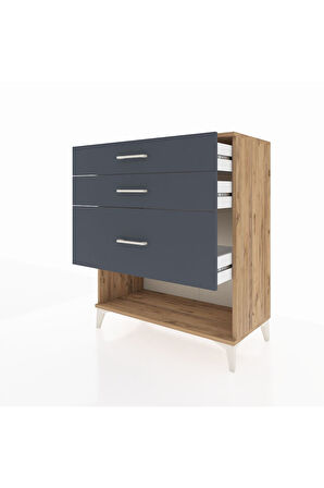 Hyperion Şifonyer 3 Çekmeceli 88x44x106 Çam-Antrasit