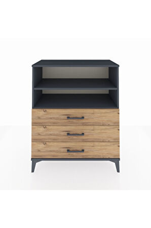 Hyperion Şifonyer 2 Raflı 3 Çekmeceli 88x44x106 Antrasit-Çam